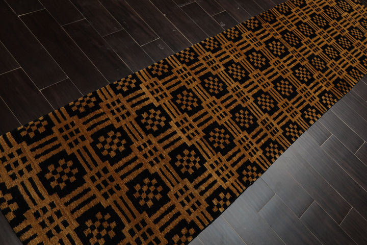 3x5 Black, Gold, Color Hand Knotted Tibetan Wool Art Deco Oriental Rug