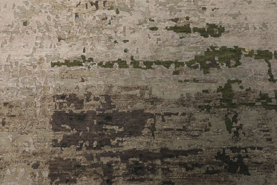6x9 Beige, Taupe, Green Color Hand Knotted Sherpa Wool &amp; Bamboo Silk Modern Oriental Rug