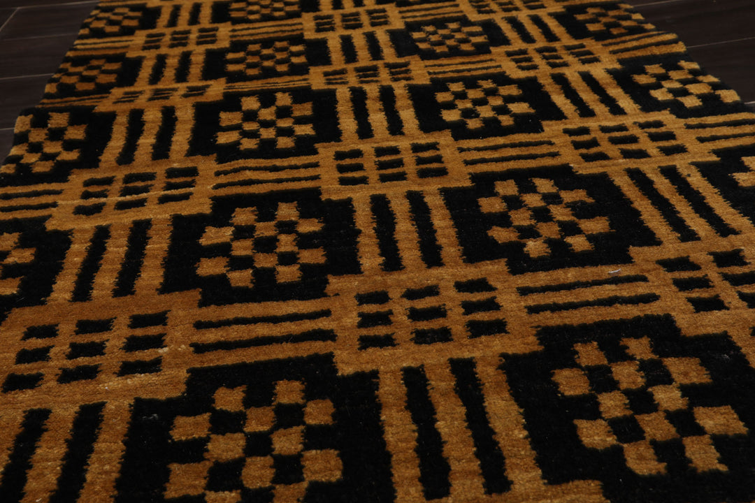 3x5 Black, Gold, Color Hand Knotted Tibetan Wool Art Deco Oriental Rug