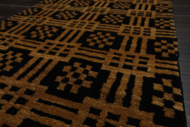 3x5 Black, Gold, Color Hand Knotted Tibetan Wool Art Deco Oriental Rug