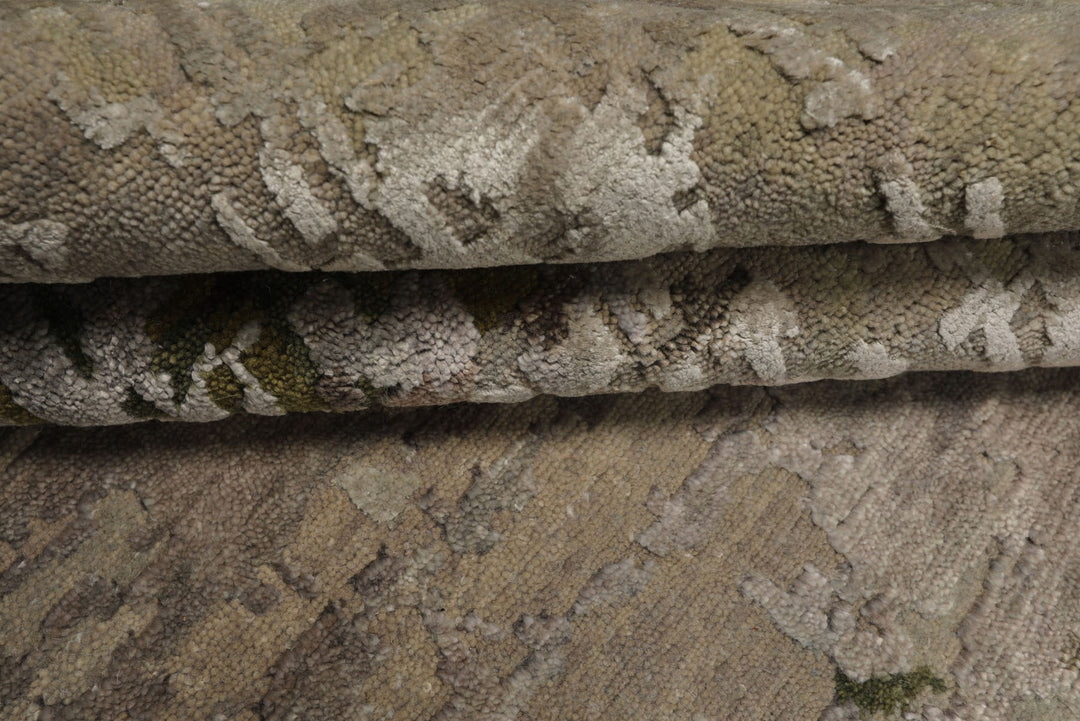 6x9 Beige, Taupe, Green Color Hand Knotted Sherpa Wool &amp; Bamboo Silk Modern Oriental Rug