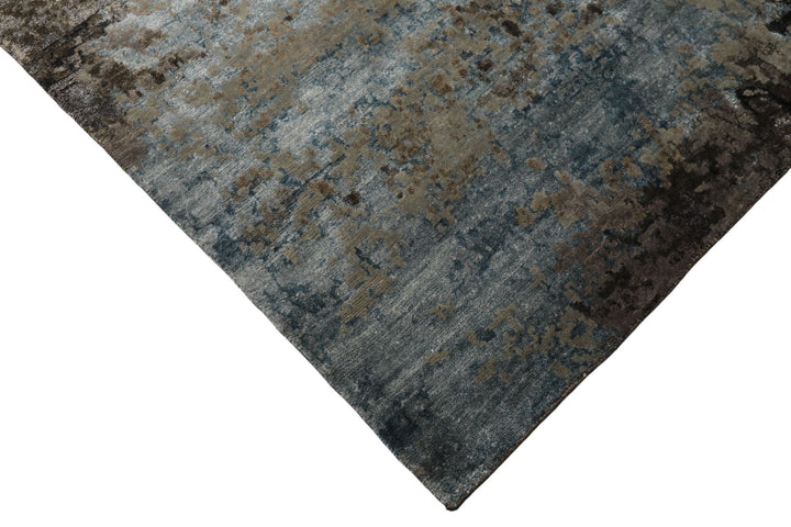 6x9 Gray, Aqua, Brown Color Hand Knotted Sherpa Wool &amp; Bamboo Silk Modern Oriental Rug