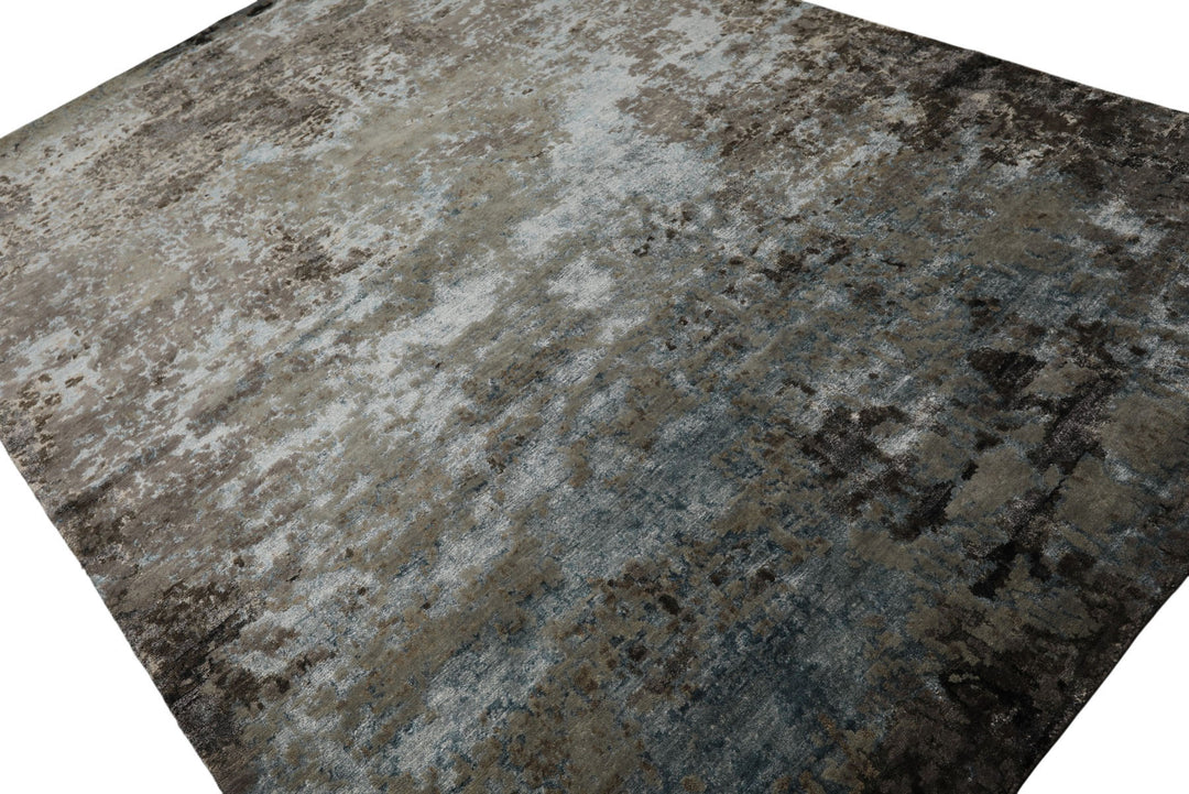 6x9 Gray, Aqua, Brown Color Hand Knotted Sherpa Wool &amp; Bamboo Silk Modern Oriental Rug