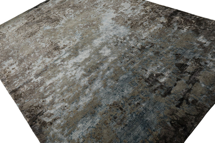 6x9 Gray, Aqua, Brown Color Hand Knotted Sherpa Wool &amp; Bamboo Silk Modern Oriental Rug