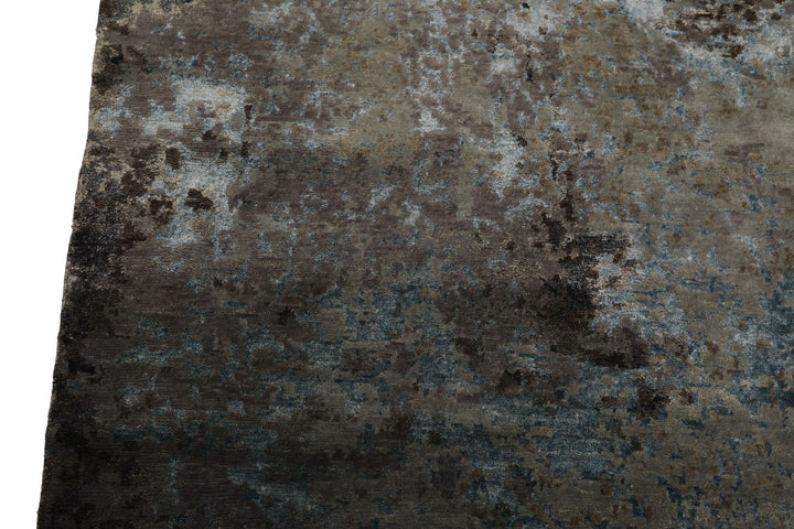6x9 Gray, Aqua, Brown Color Hand Knotted Sherpa Wool &amp; Bamboo Silk Modern Oriental Rug