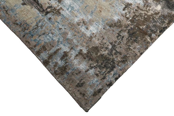 6x9 Gray, Aqua, Brown Color Hand Knotted Sherpa Wool &amp; Bamboo Silk Modern Oriental Rug