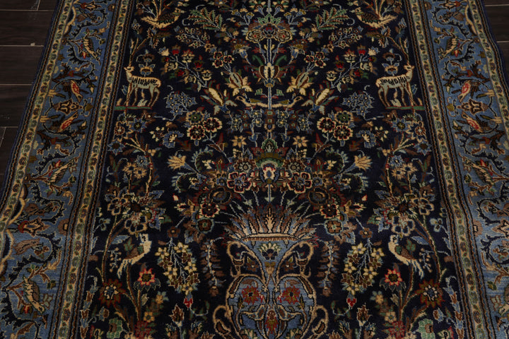 4x7 Navy, Ivory, blue Color Hand Knotted Kashan Wool Traditional Oriental Rug