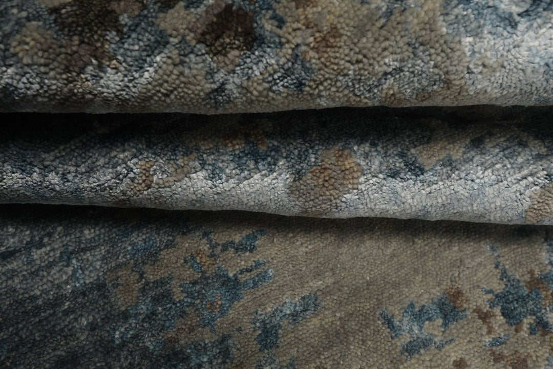 6x9 Gray, Aqua, Brown Color Hand Knotted Sherpa Wool &amp; Bamboo Silk Modern Oriental Rug