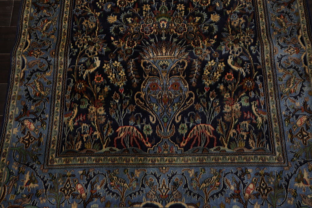 4x7 Navy, Ivory, blue Color Hand Knotted Kashan Wool Traditional Oriental Rug