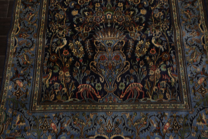 4x7 Navy, Ivory, blue Color Hand Knotted Kashan Wool Traditional Oriental Rug