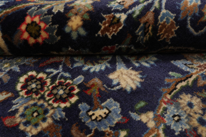 4x7 Navy, Ivory, blue Color Hand Knotted Kashan Wool Traditional Oriental Rug