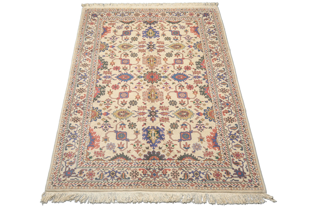 5x8 Ivory, Aqua, Lime Color Hand Knotted Oushak Wool Arts & Crafts Oriental Rug