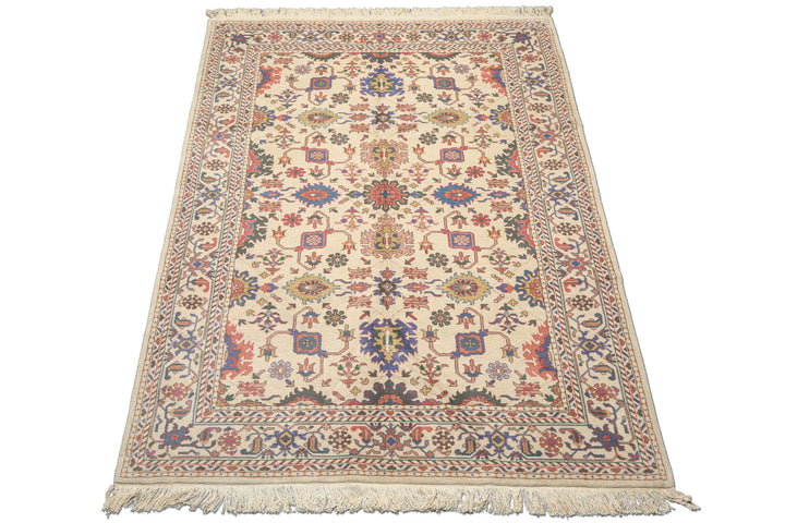 5x8 Ivory, Aqua, Lime Color Hand Knotted Oushak Wool Arts & Crafts Oriental Rug