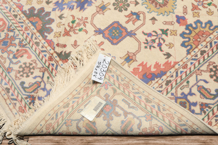 5x8 Ivory, Aqua, Lime Color Hand Knotted Oushak Wool Arts & Crafts Oriental Rug