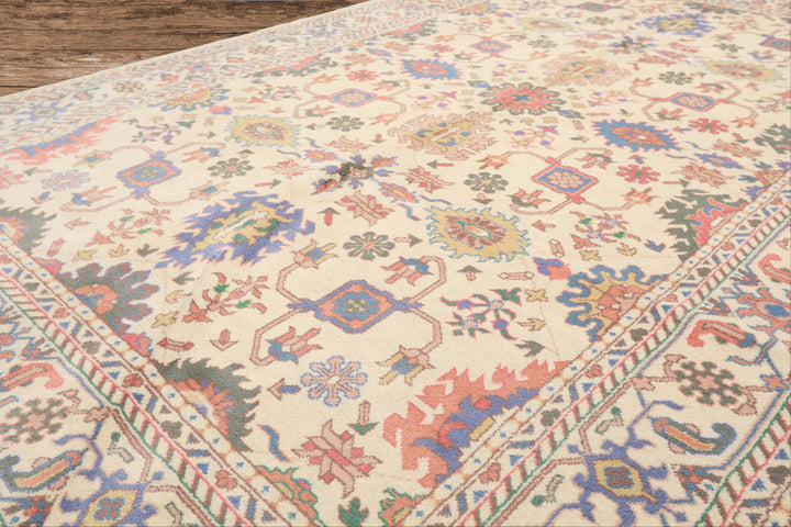 5x8 Ivory, Aqua, Lime Color Hand Knotted Oushak Wool Arts & Crafts Oriental Rug