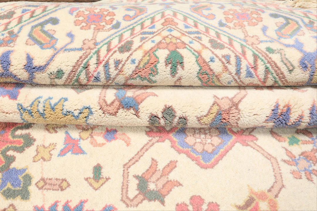 5x8 Ivory, Aqua, Lime Color Hand Knotted Oushak Wool Arts & Crafts Oriental Rug