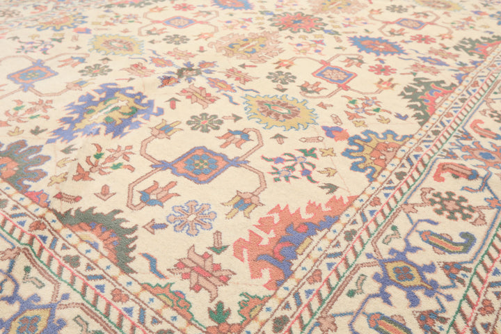 5x8 Ivory, Aqua, Lime Color Hand Knotted Oushak Wool Arts & Crafts Oriental Rug