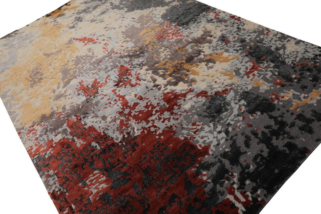 6x9 Ivory, Graphite, Rust Color Hand Knotted Sherpa Wool &amp; Bamboo Silk Modern Oriental Rug