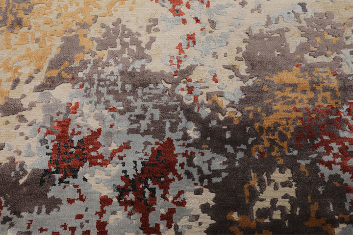 6x9 Ivory, Graphite, Rust Color Hand Knotted Sherpa Wool &amp; Bamboo Silk Modern Oriental Rug