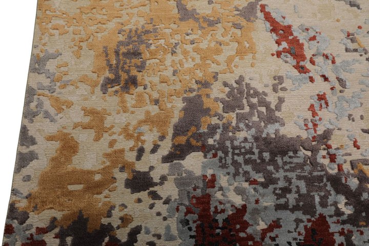 6x9 Ivory, Graphite, Rust Color Hand Knotted Sherpa Wool &amp; Bamboo Silk Modern Oriental Rug