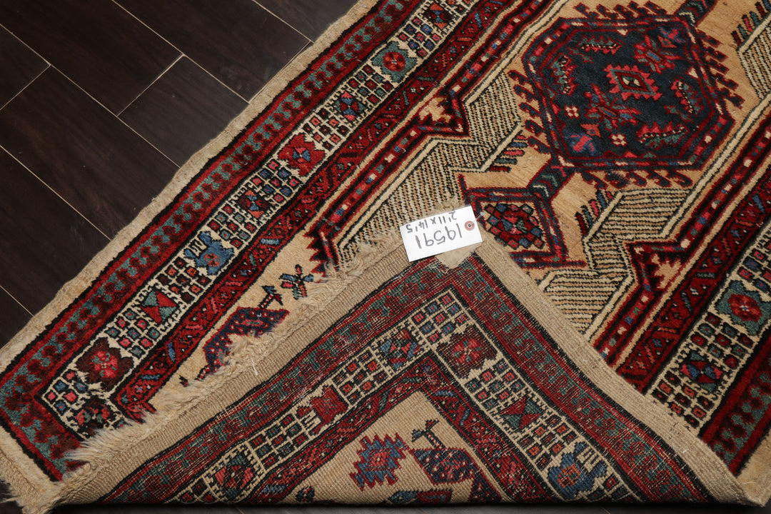 3x14 Beige, Rust, Red Color Hand Knotted Antique Herati Wool Traditional Oriental Rug