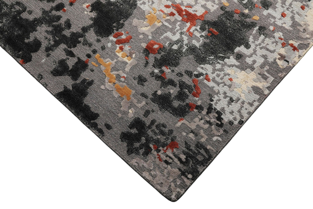 6x9 Ivory, Graphite, Rust Color Hand Knotted Sherpa Wool &amp; Bamboo Silk Modern Oriental Rug