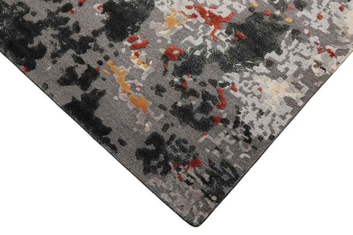 6x9 Ivory, Graphite, Rust Color Hand Knotted Sherpa Wool &amp; Bamboo Silk Modern Oriental Rug