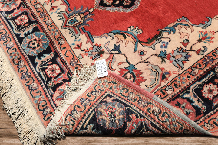 6x9 Ruby Red, Beige, Aqua Color Hand Knotted Indo Tabriz Wool Traditional Oriental Rug