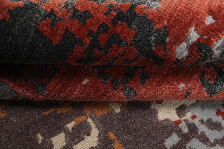 6x9 Ivory, Graphite, Rust Color Hand Knotted Sherpa Wool &amp; Bamboo Silk Modern Oriental Rug