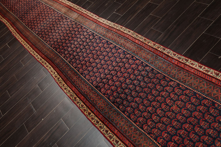 3x17 Navy, Pink, Ivory Color Hand Knotted Antique Kerman Wool Traditional Oriental Rug