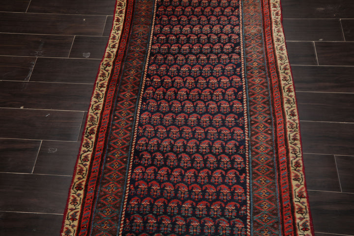 3x17 Navy, Pink, Ivory Color Hand Knotted Antique Kerman Wool Traditional Oriental Rug