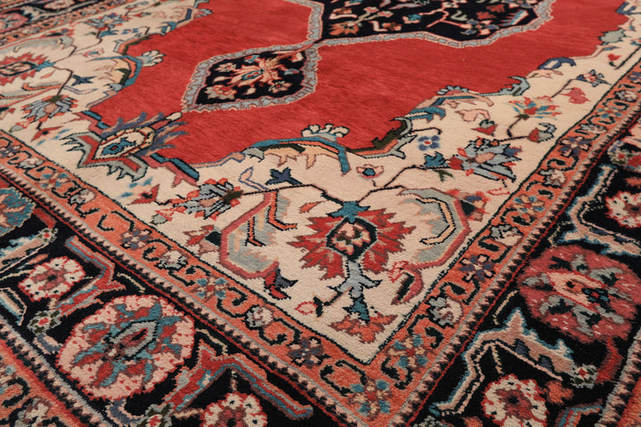 6x9 Ruby Red, Beige, Aqua Color Hand Knotted Indo Tabriz Wool Traditional Oriental Rug