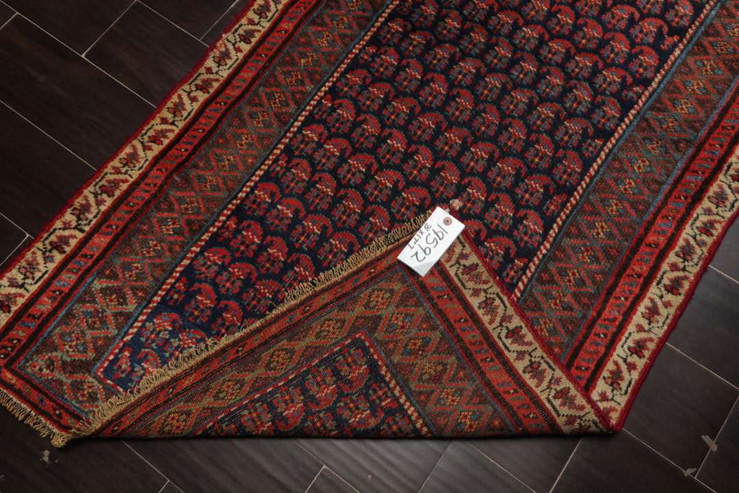 3x17 Navy, Pink, Ivory Color Hand Knotted Antique Kerman Wool Traditional Oriental Rug