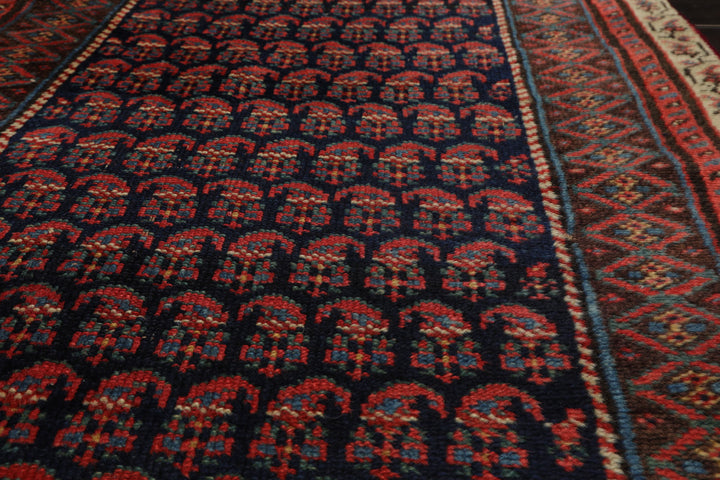 3x17 Navy, Pink, Ivory Color Hand Knotted Antique Kerman Wool Traditional Oriental Rug