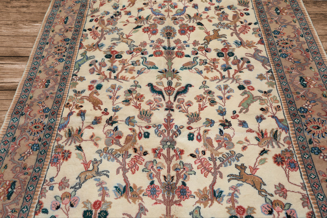 6x9 Ivory, Peach, Gray Color Hand Knotted Indo Persian Wool Traditional Oriental Rug