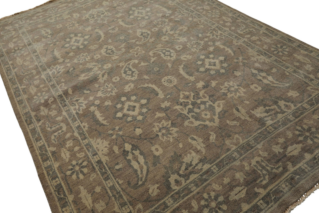 6x9 Taupe, Slate, Beige Color Hand Knotted Oushak Wool Traditional Oriental Rug