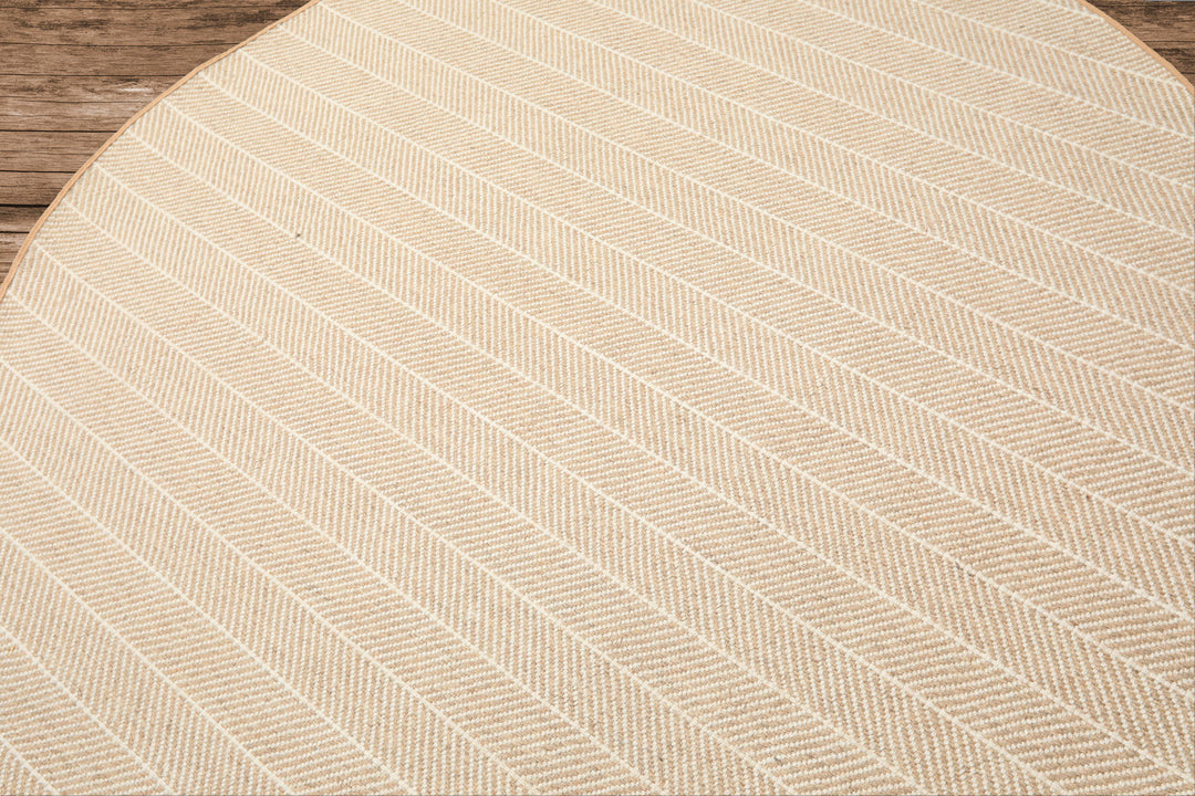 Round Tan, Ivory, Color Hand Woven Flatweave Wool Modern & Contemporary Oriental Rug