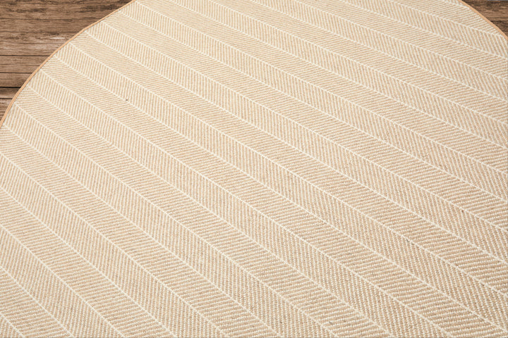 Round Tan, Ivory, Color Hand Woven Flatweave Wool Modern & Contemporary Oriental Rug