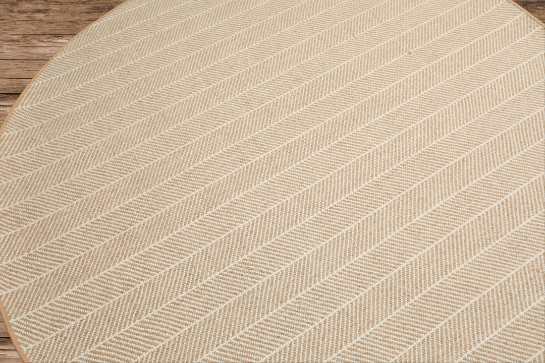 Round Tan, Ivory, Color Hand Woven Flatweave Wool Modern & Contemporary Oriental Rug