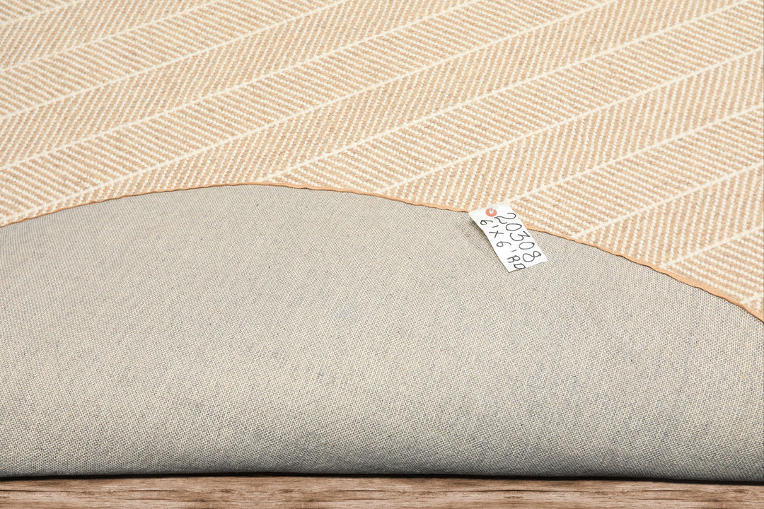 Round Tan, Ivory, Color Hand Woven Flatweave Wool Modern & Contemporary Oriental Rug