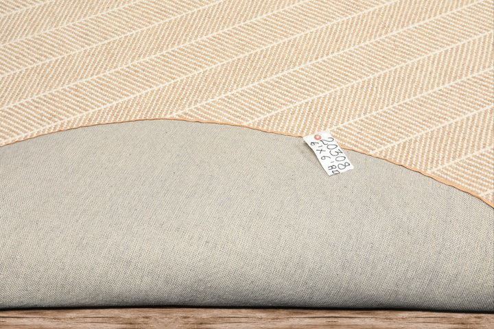 Round Tan, Ivory, Color Hand Woven Flatweave Wool Modern & Contemporary Oriental Rug