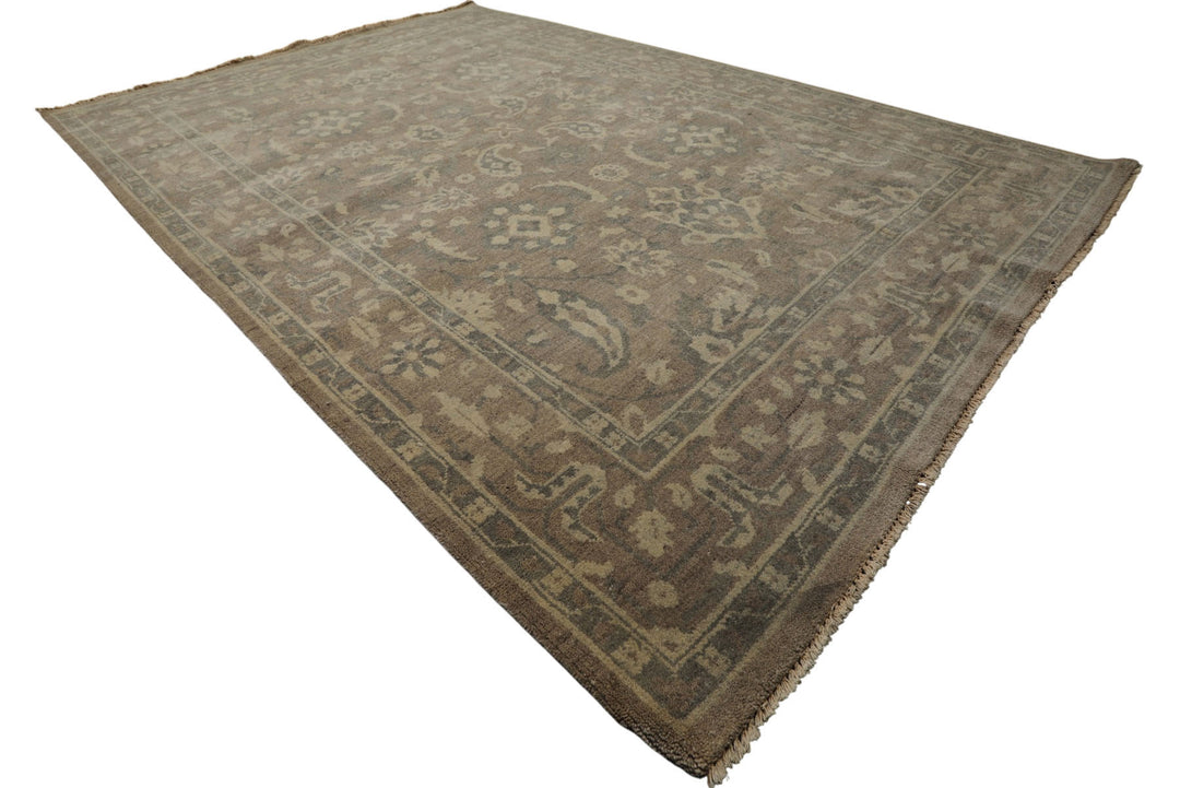 6x9 Taupe, Slate, Beige Color Hand Knotted Oushak Wool Traditional Oriental Rug