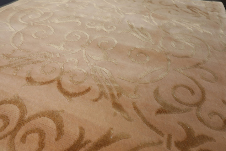 3x5 Tan, Light Peach, Color Hand Knotted Tibetan Wool & Silk Transitional Oriental Rug