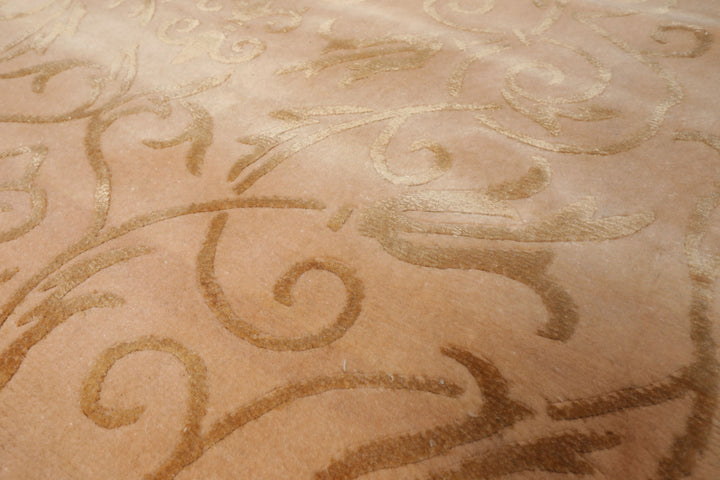 3x5 Tan, Light Peach, Color Hand Knotted Tibetan Wool & Silk Transitional Oriental Rug