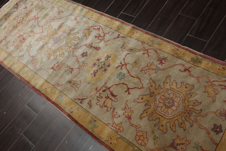 3x8 Beige, Gray, Gold Color Hand Knotted Antique Oushak Wool Traditional Oriental Rug
