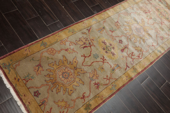 3x8 Beige, Gray, Gold Color Hand Knotted Antique Oushak Wool Traditional Oriental Rug