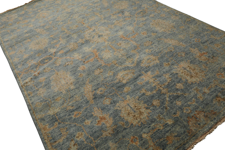 6x9 Aqua, Beige, Tan Color Hand Knotted Oushak Wool Traditional Oriental Rug