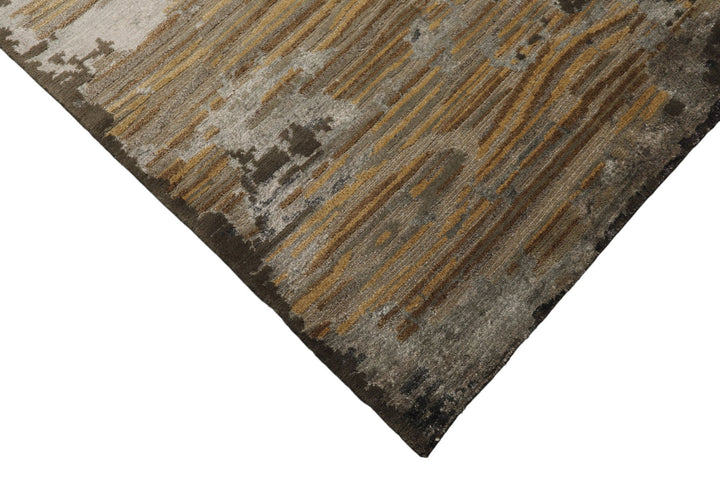 6x9 Brown, Silver, Gold Color Hand Knotted Sherpa Wool &amp; Bamboo Silk Modern Oriental Rug