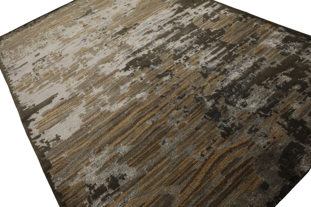 6x9 Brown, Silver, Gold Color Hand Knotted Sherpa Wool &amp; Bamboo Silk Modern Oriental Rug