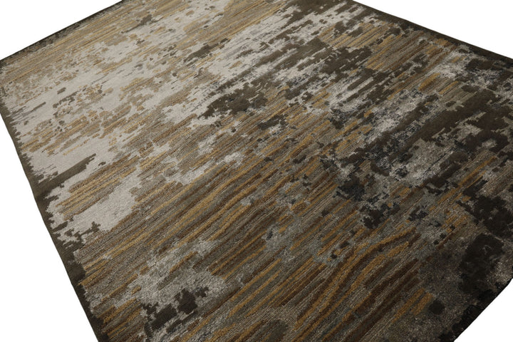 6x9 Brown, Silver, Gold Color Hand Knotted Sherpa Wool &amp; Bamboo Silk Modern Oriental Rug